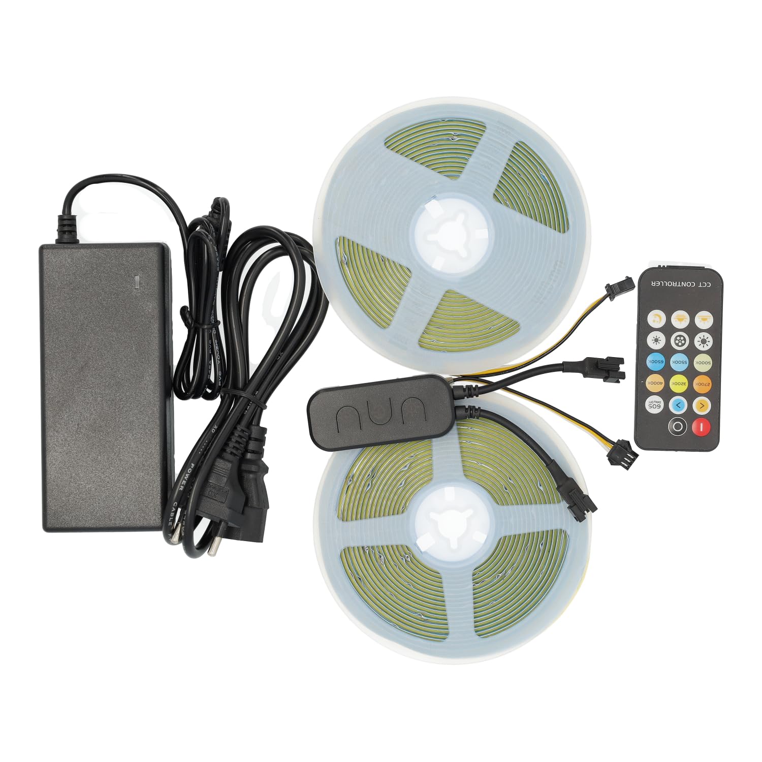 Jandei – Pack 2 Tiras Led COB 24V 5m, CCT Luz Blanca de 2700K a 6000K. Ancho 10mm, Adhesiva, Flexible - Incluye Transformador, Controlador y Mando a Distancia