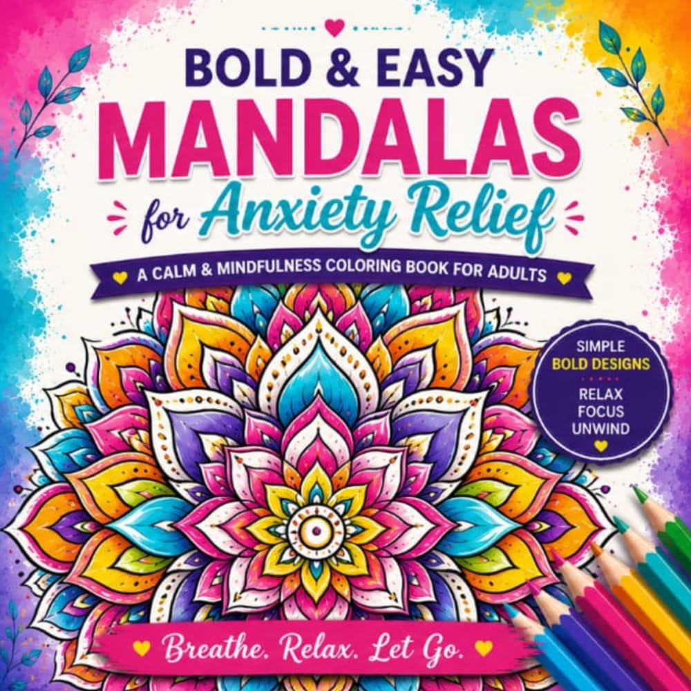 BOLD & EASY MANDALAS for Anxiety Relief | A CALM & MINDFULNESS COLORING BOOK FOR ADULTS: Simple Bold Mandalas for Stress Relief, Relaxation & ... Lines for Adults, Beginners, Teens & Seniors
