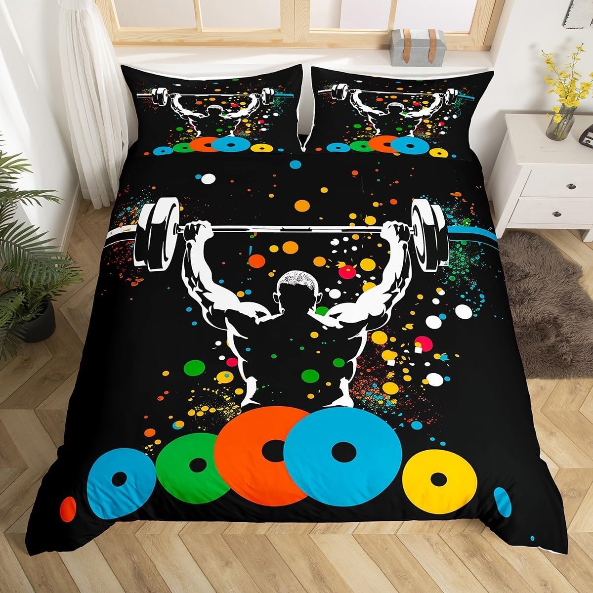 Housse de couette 140x200 cm haltérophilie ensemble de literie 1 personne zippé