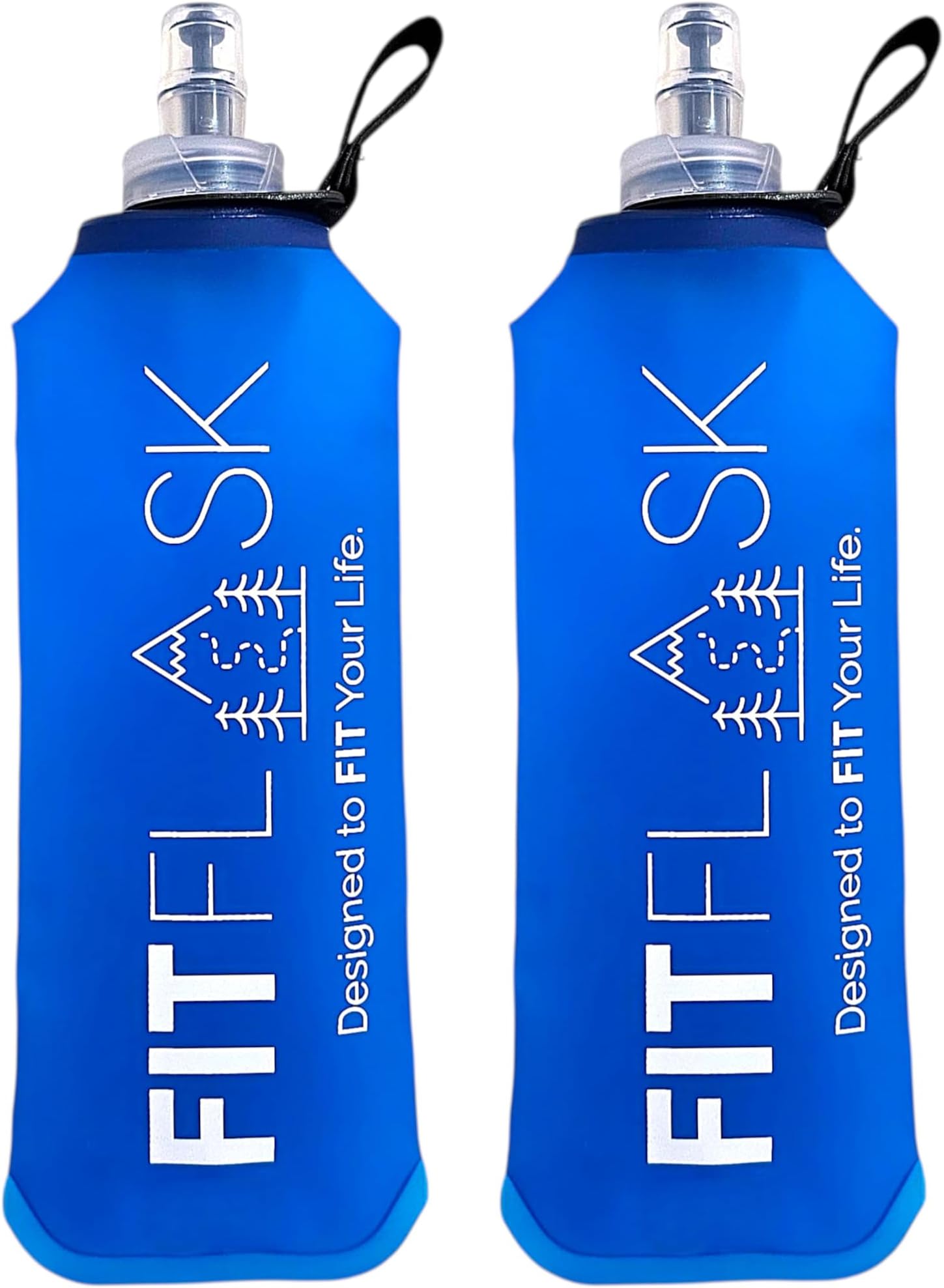 2 Pack Soft Water Bottle, TPU Collapsible Flask Foldable Bottles for Hydration Pack, BPA-Free, for Running Hiking Cycling Climbing (500 ml/ 17 oz)