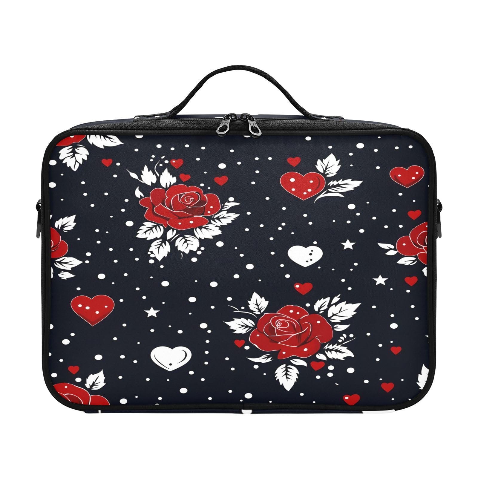zyrtty Travel Makeup Train Case Red Flower Rose Black Pattern Cosmetic Organizer Portable Storage Bag with Adjustable Dividers for Cosmetics Brushes Toiletry Jewelry Digital Accessories