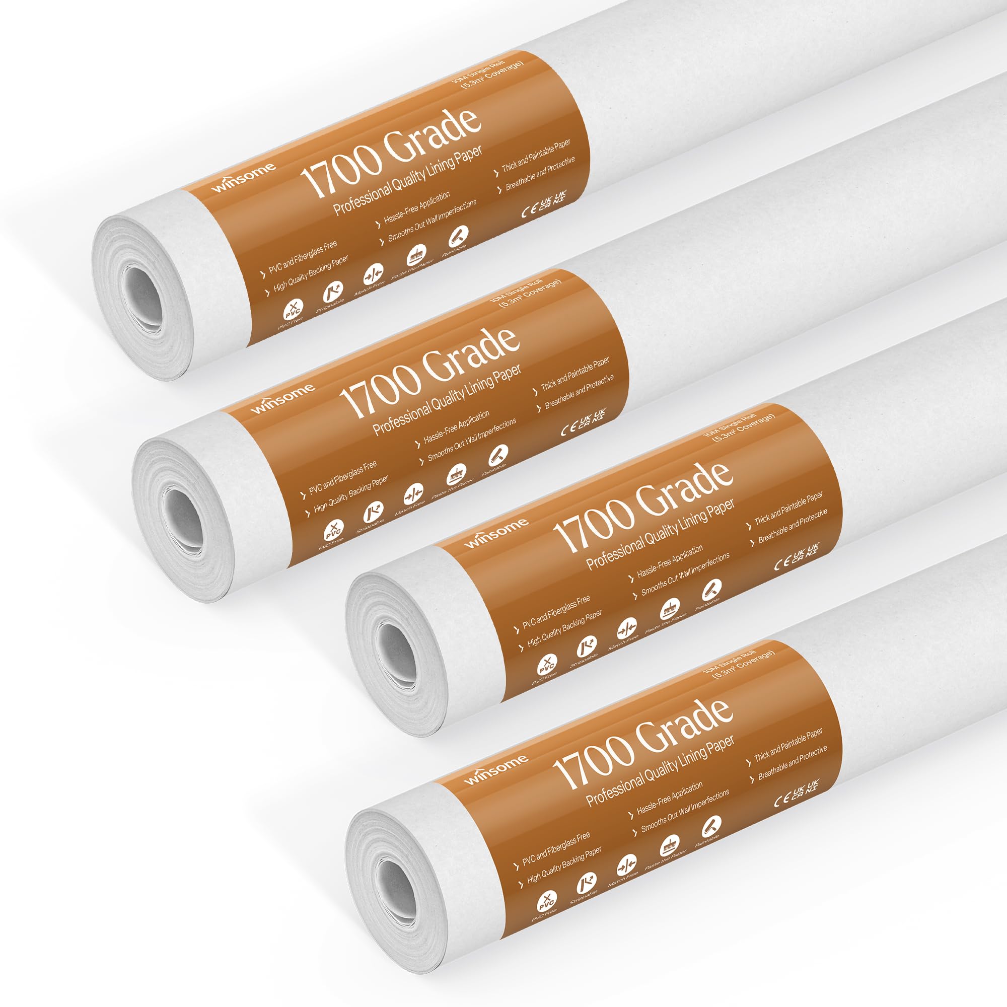 Winsome White 1700 Grade Lining Paper For Walls - Thick Paintable Wallpaper Suitable For New & Damaged Walls For Paint -Single 10 Metre (Pack Of 4)