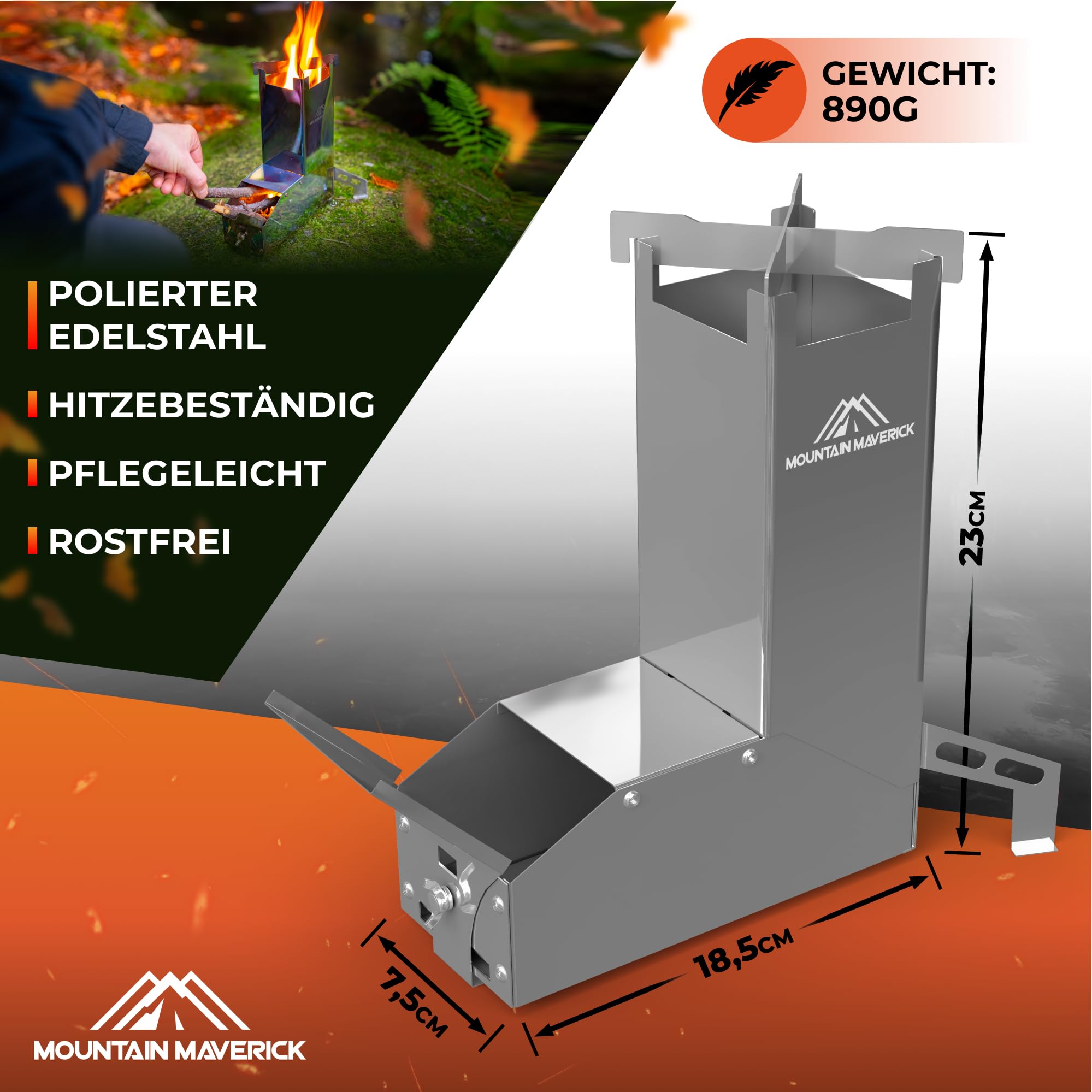 Raketenofen [kinderleichte Montage] ConvectionAirflowTechnology kompakt inkl. Tragetasche Campingkocher Campinggrill Outdoor Survival