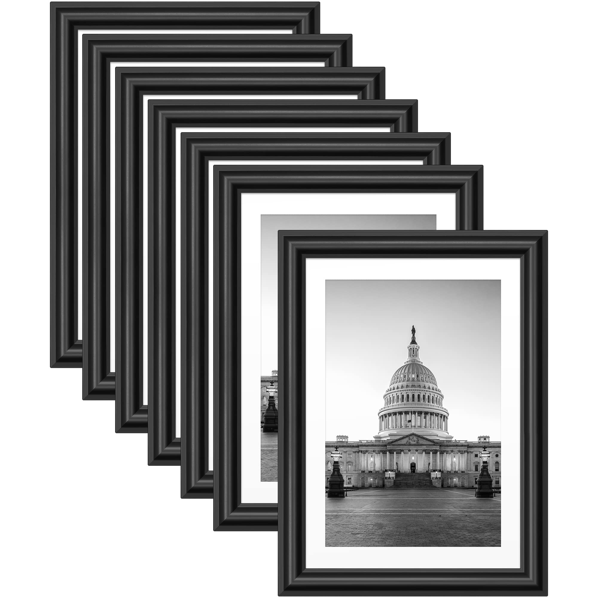 Langdon House Picture Frames (5x7, Black, 10 Pack), w/Mat to 4x6, Attractive Rolling Bevels for Wall Mount & Tabletop Display, Wood Composite Photo Frames, River Collection