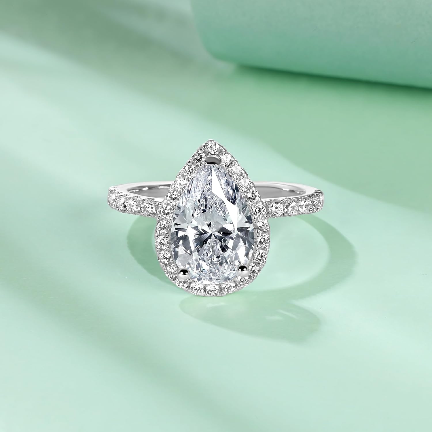 TIKJE Pear-Cut Cubic Zirconia Halo Engagement Ring for Women 18K White Gold Plated, 8 * 12mm/3ct Fake Diamond Promise Engagement Wedding Band Gift For Her Size 6-9 - Image 8