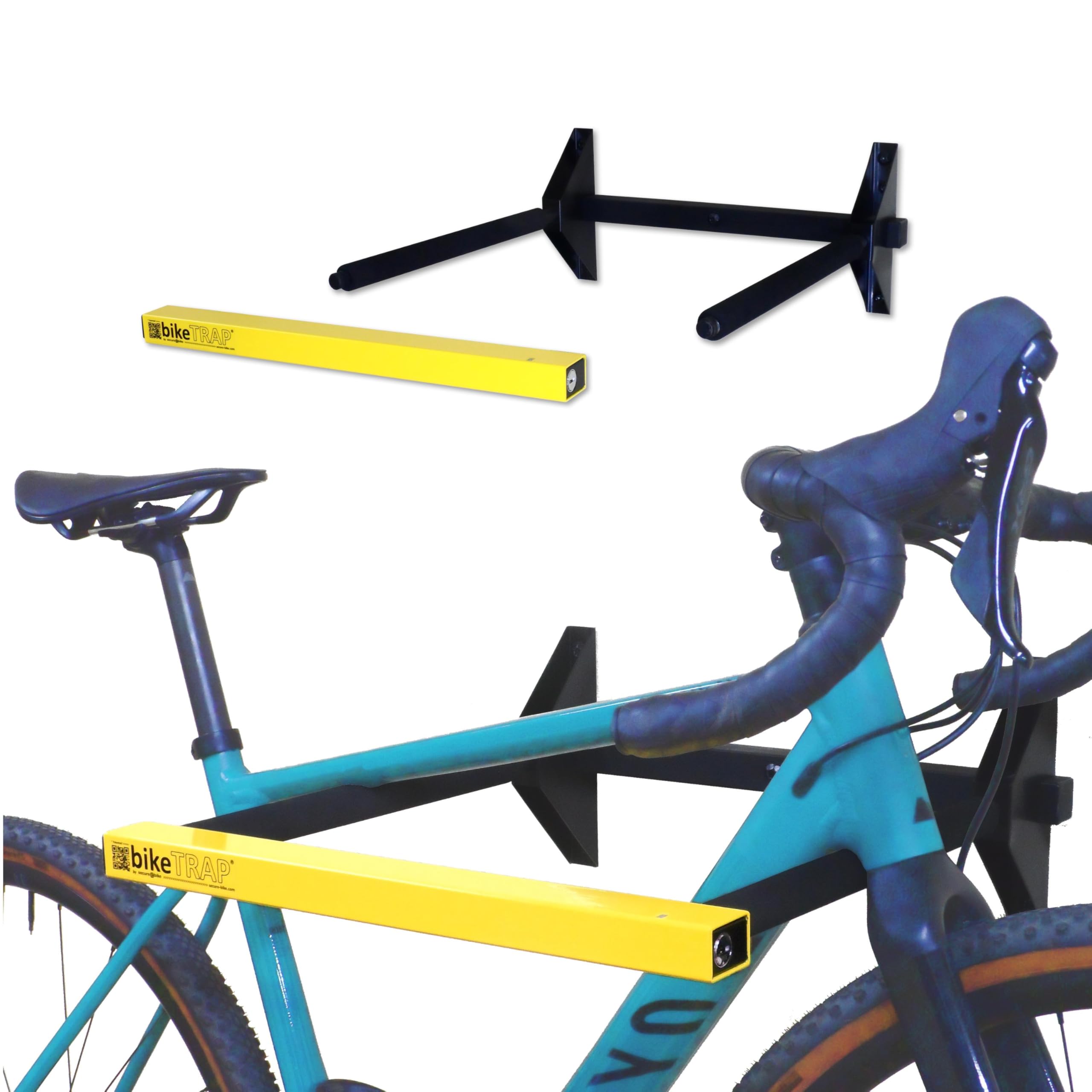 Soporte portabicicletas de Pared para Colgar hasta 2 bicis y candado antirrobo de Alta Seguridad. Gancho de Pared Ideal para almacenaje en el Garaje, Patio, trastero, etc