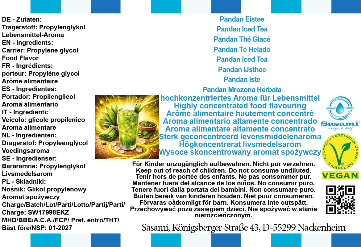 Pandan Té Helado Aroma Concentrado - Vegano - Sasami - 100ml