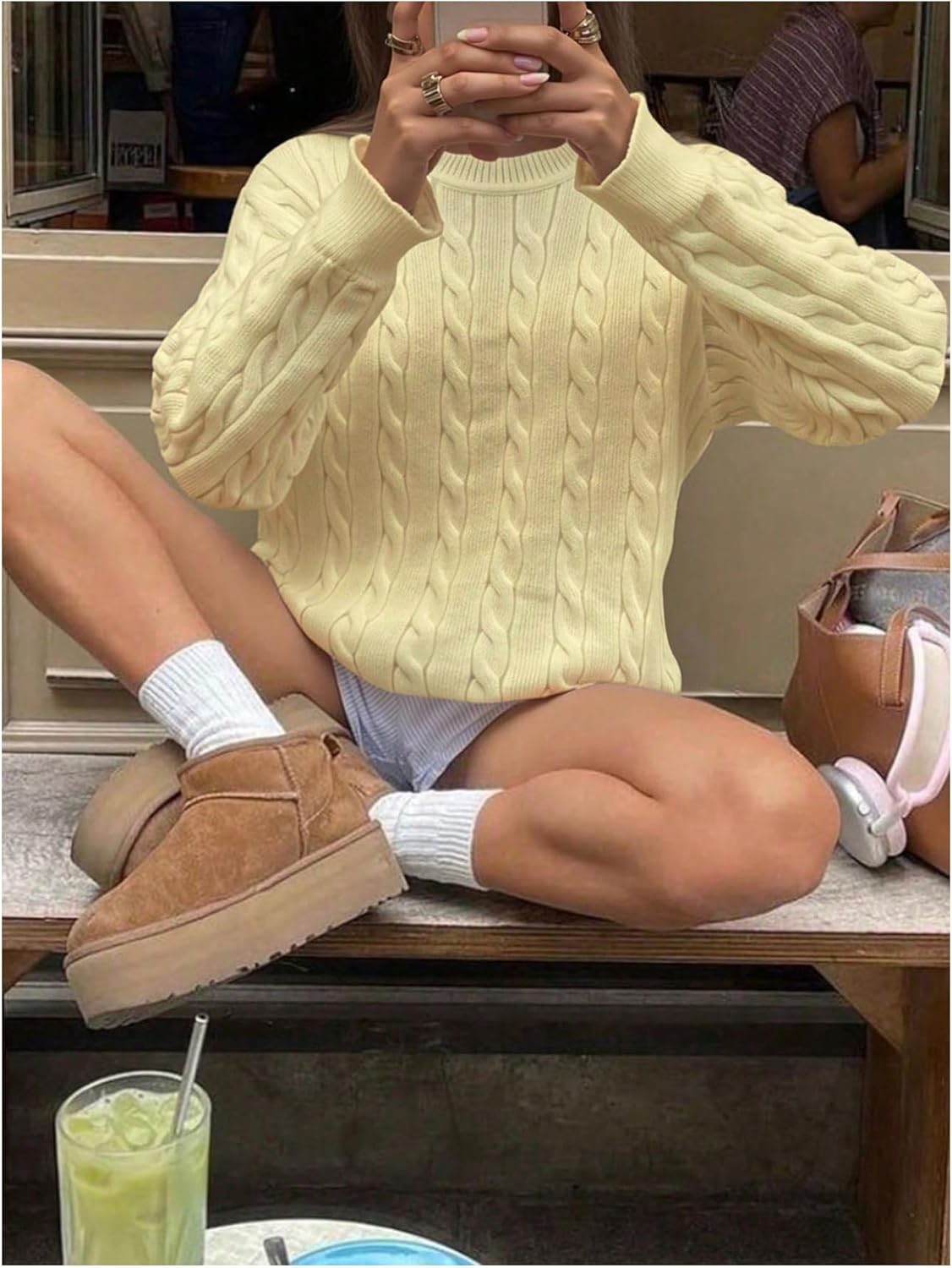 GORGLITTER Women's Cable Knit Fall Sweater 2025 Crewneck Long Sleeve Loose Dressy Trendy Pullover Jumpers Tops - Image 4