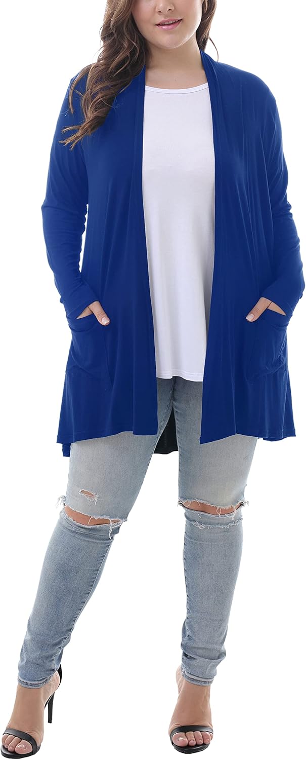 ZERDOCEAN Women's Plus Size Long Sleeve Lightweight Soft Printed Drape Cardigan with Pockets - Image 4