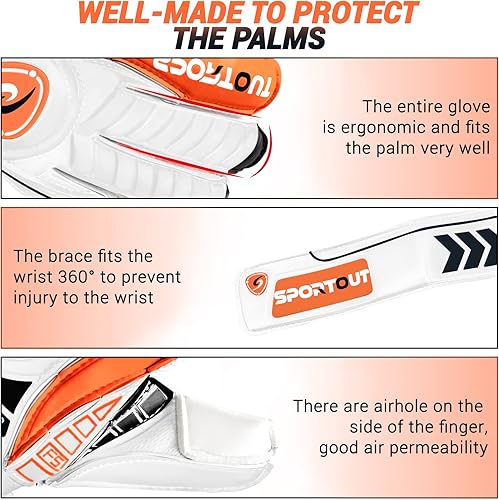 Miniatura 10 de Sportout Goalie Gloves Goalkeeper Gloves with Fingersave Soccer Gloves Breathable Soccer Goalie Gloves 4mm Latex for Kids Youth and Adult