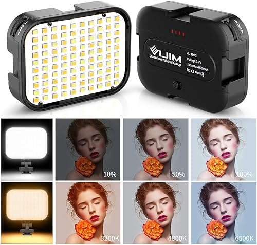 Miniatura 2 de VIJIM VL100C Luz de video LED bicolor en la cámara, mini luces LED recargables de 2000 mAh, CRI95+ regulable 2500-6500K iluminación ultra brillante