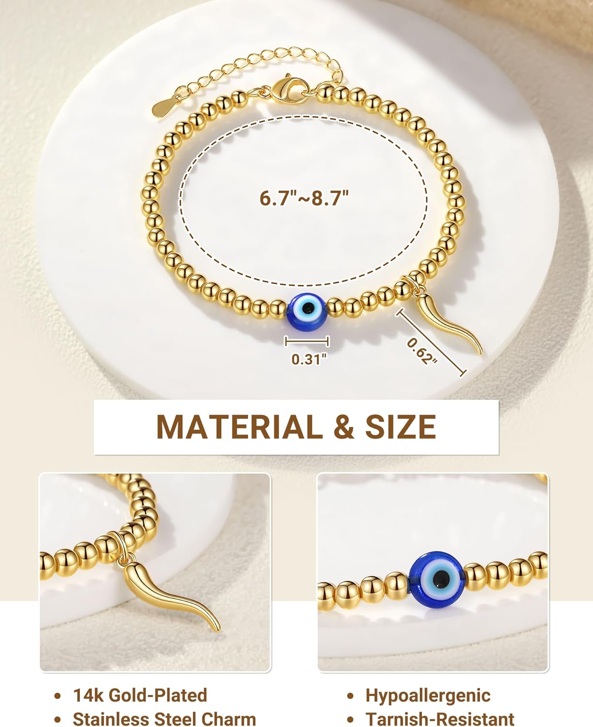 PINKDODO Good Luck Evil Eye & Horn – Protection Bracelet Jewelry Gifts for Birthday & Christmas - Image 4