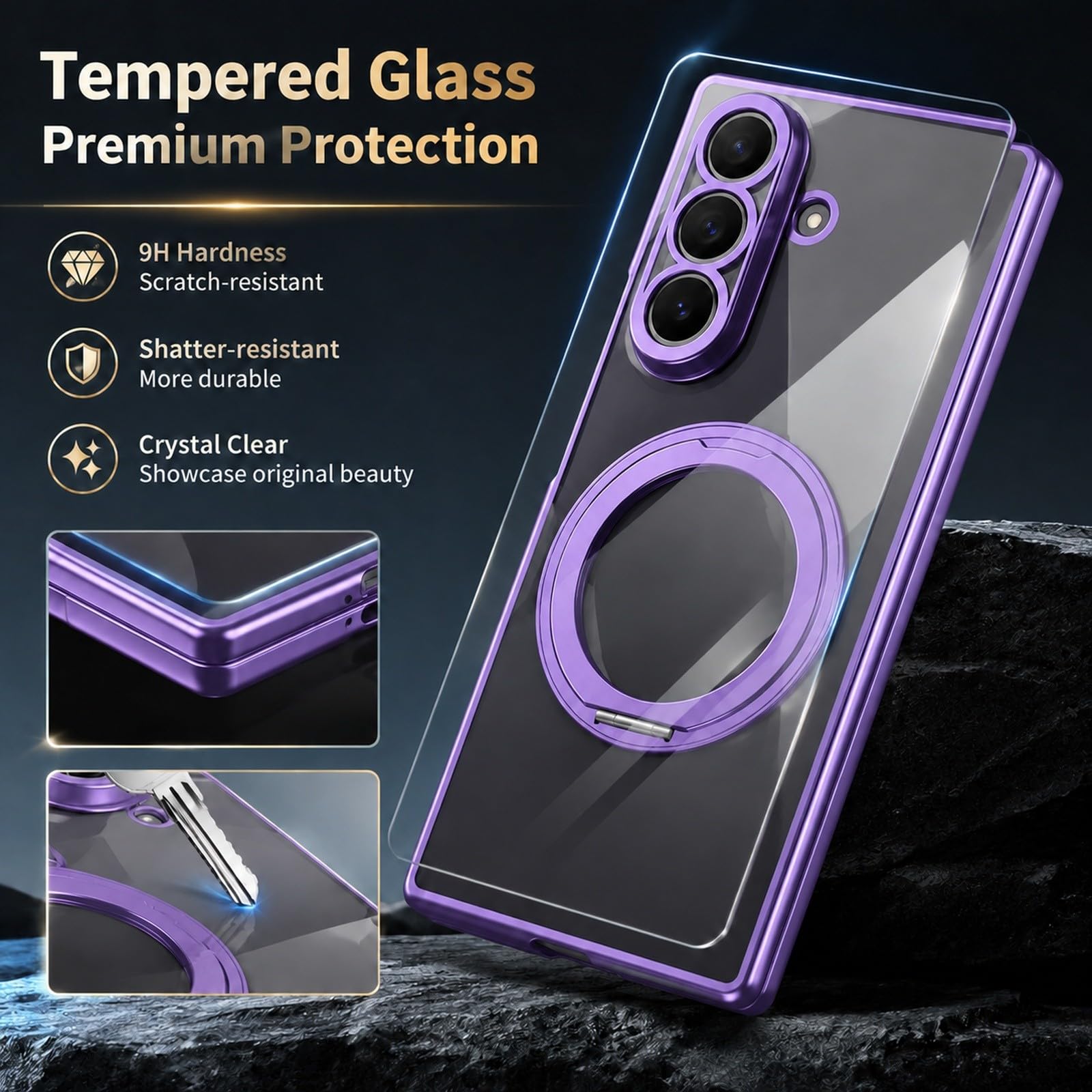 Generic Custodia compatibile con Samsung Galaxy Z Fold 7 (colore: argento) placcatura magnetica supporto in metallo antiurto con custodia trasparente