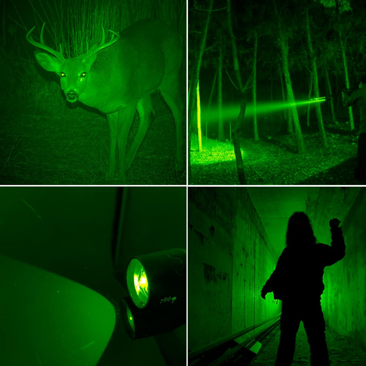 Green Light Flashlight Single Mode Adjustable Focus LED Torch for Night Hog Hunting, Fishing, Night Observation, 2 Pack