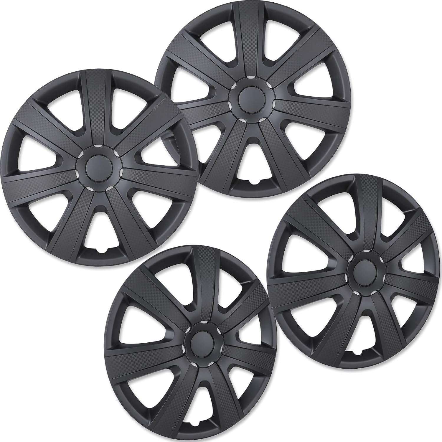 15 Inch Hubcaps,Universal Black Matte&Mould Wheel Rim Covers–Set of 4 ABS&PC Material Hub caps,Snap-on Replacement Caps for Car,Pickup Truck,SUV-15 Black Matte&Mould Texture 4-Pack