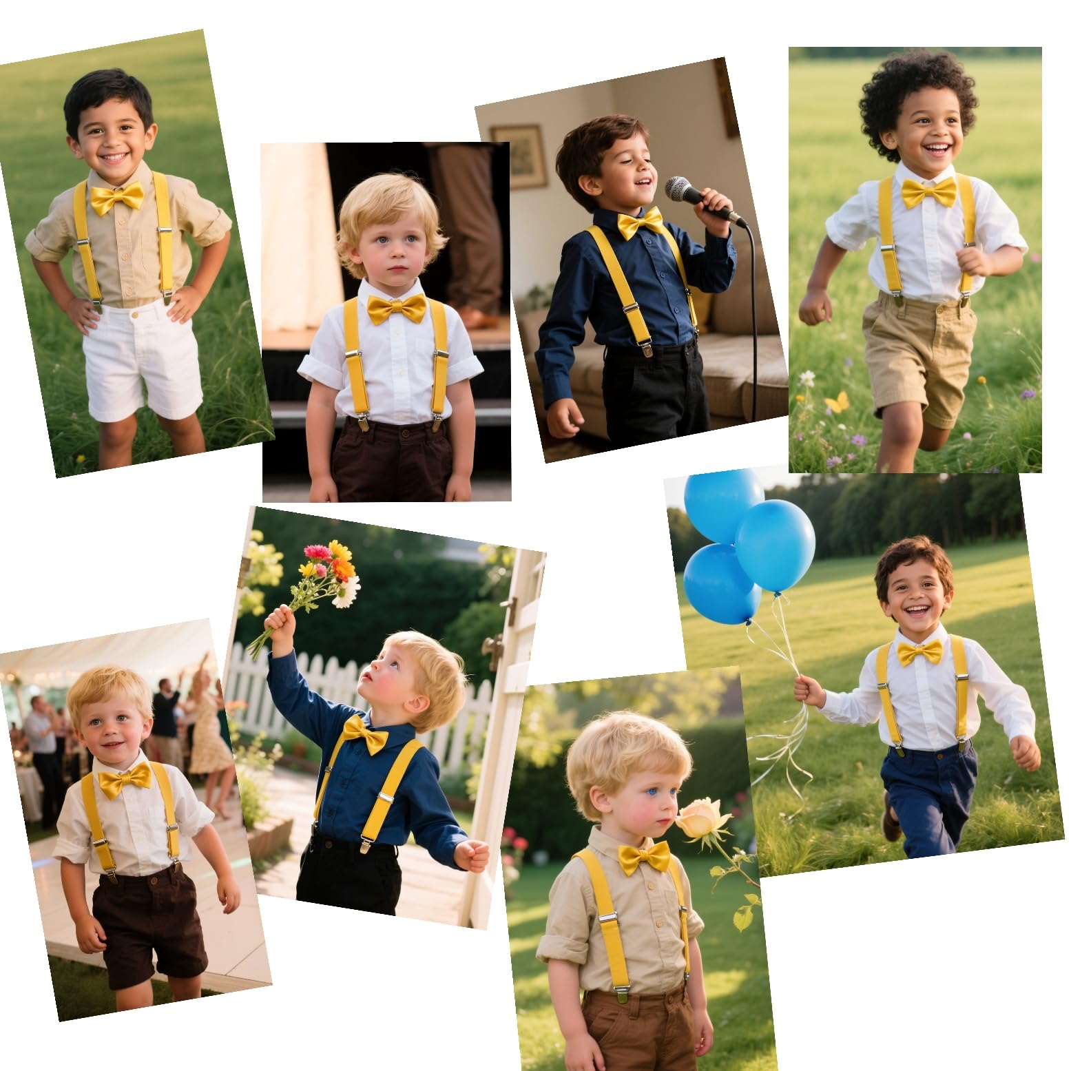 Juego de pajarita y tirantes amarillos para niños, ajustables, bodas, fiestas, disfraces