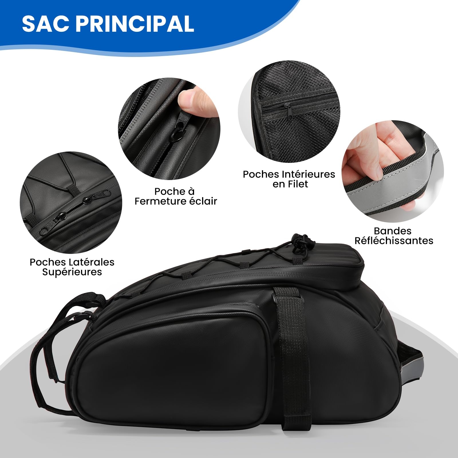 Borsa per portapacchi da bicicletta, per portapacchi, 8 l, impermeabile e riflettente, multifunzionale, 3 in 1, con parapioggia, TEDE-BIG-05