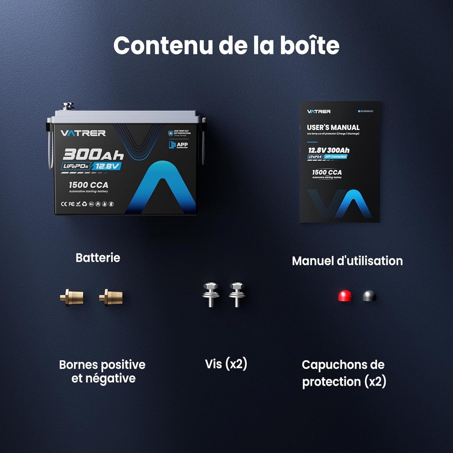 VATRER POWER Batteria al litio LiFePO4 da 12 V, 300 Ah, con monitoraggio tramite app