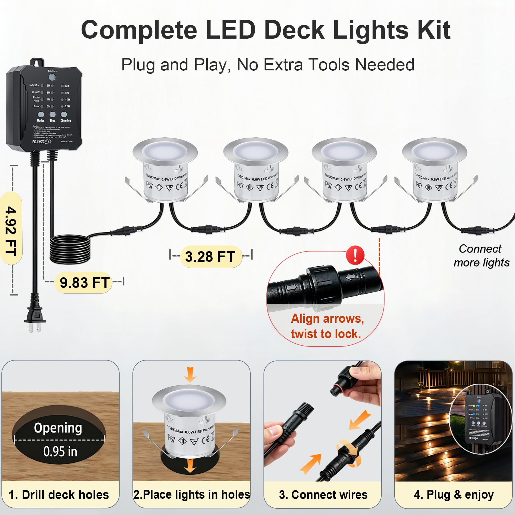 Dimmable Deck Lights - 20 Pack with Timer & Waterproof -6