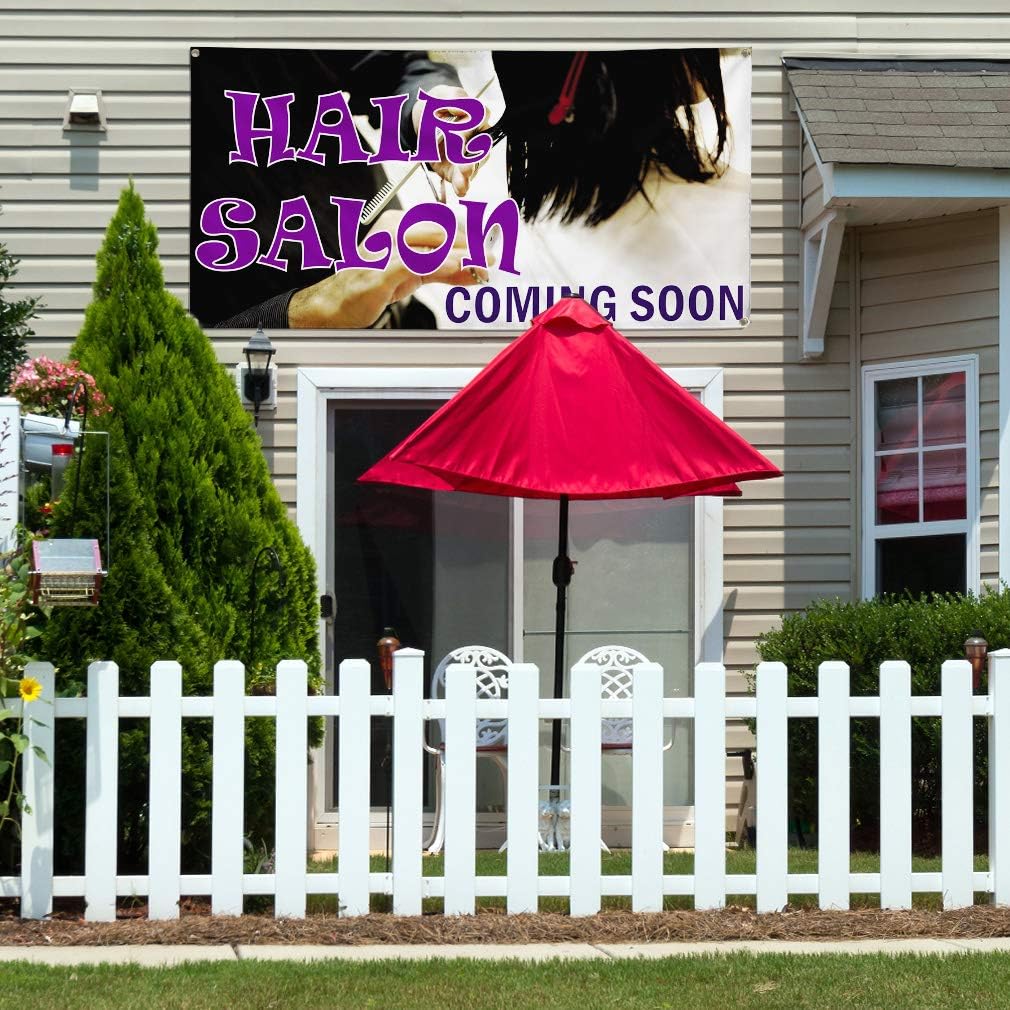 Vinyl Banner Multiple Sizes Hair Salon Coming Soon #1 Business Outdoor Weatherproof Industrial Yard Signs White 4 Grommets 16x40Inches