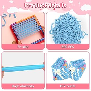 600 PCS Loom Loops Blue Potholder 7" inch Elastic Themed Potholder Weaving Loops Loom Knitting Loops Weaving Flexible Loom Kit Elastic Ideal for Girls Ages DIY Crafts Supplies