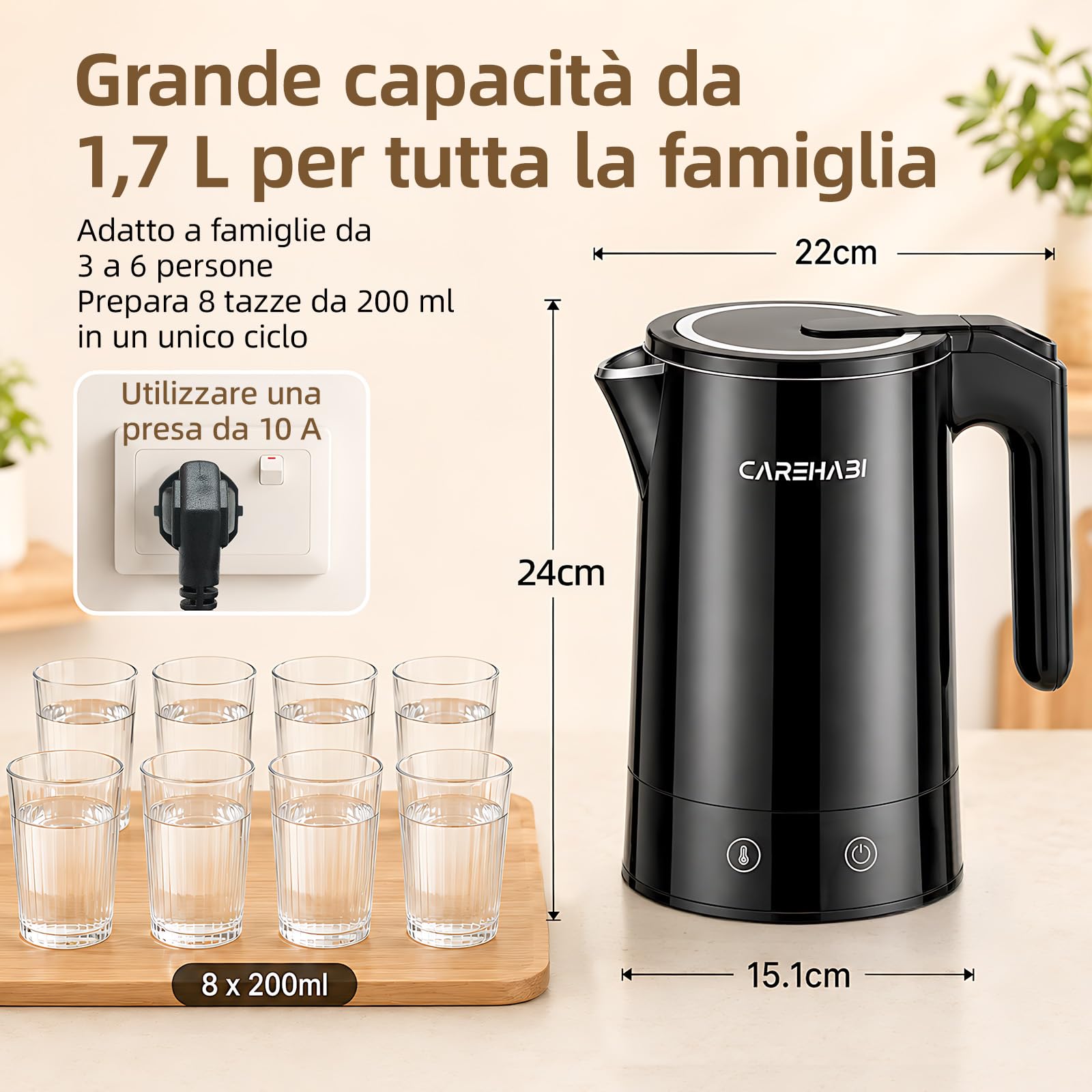 Bollitore Elettrico Temperatura Regolabile 1.7L, 2200W Senza BPA | Bollitore Elettrico con Schermo e Controllo Temperatura Mantenimento del Calore 12 Ore Interno in Acciaio Inossidabile 304