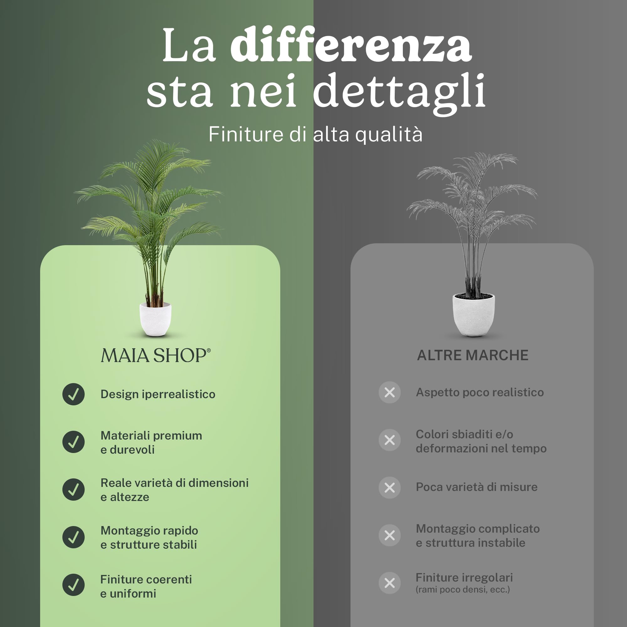 Maia Shop Palma Areca 120 cm - Pianta Artificiale da Interno | Pianta Artificiale Alta con Foglie Realistiche per Casa Soggiorno Ingresso Ufficio - Vaso Nero Incluso