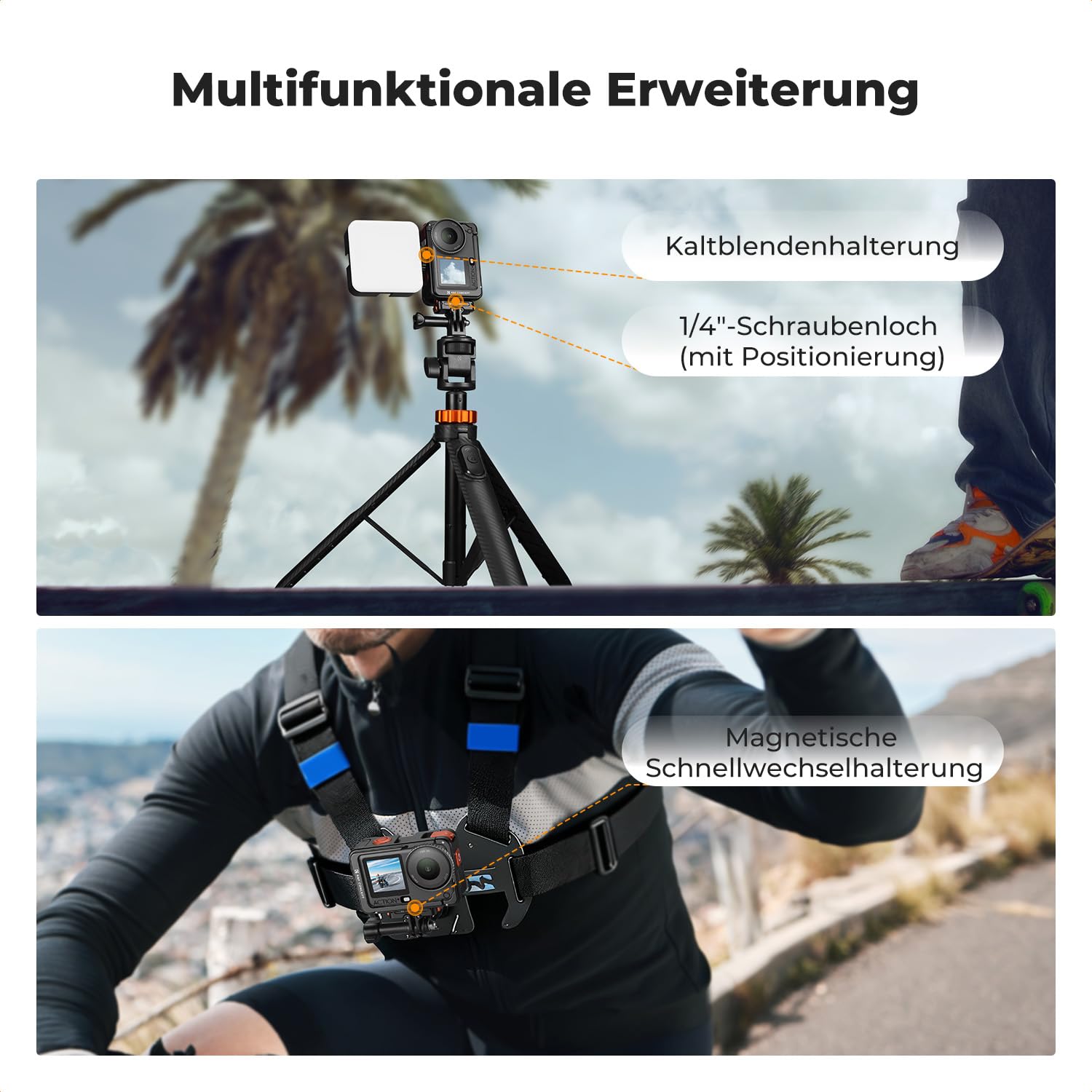 K&F CONCEPT Kamerakäfig für DJI Osmo Action 6, Aluminiumgehäuse Erweiterungsgehäuse mit Blitzschuhhalterung, Schutzgehäuse mit 1/4" Schraubenadapter für Stativ, Selfie-Stick, Kamera-Zubehör - 3