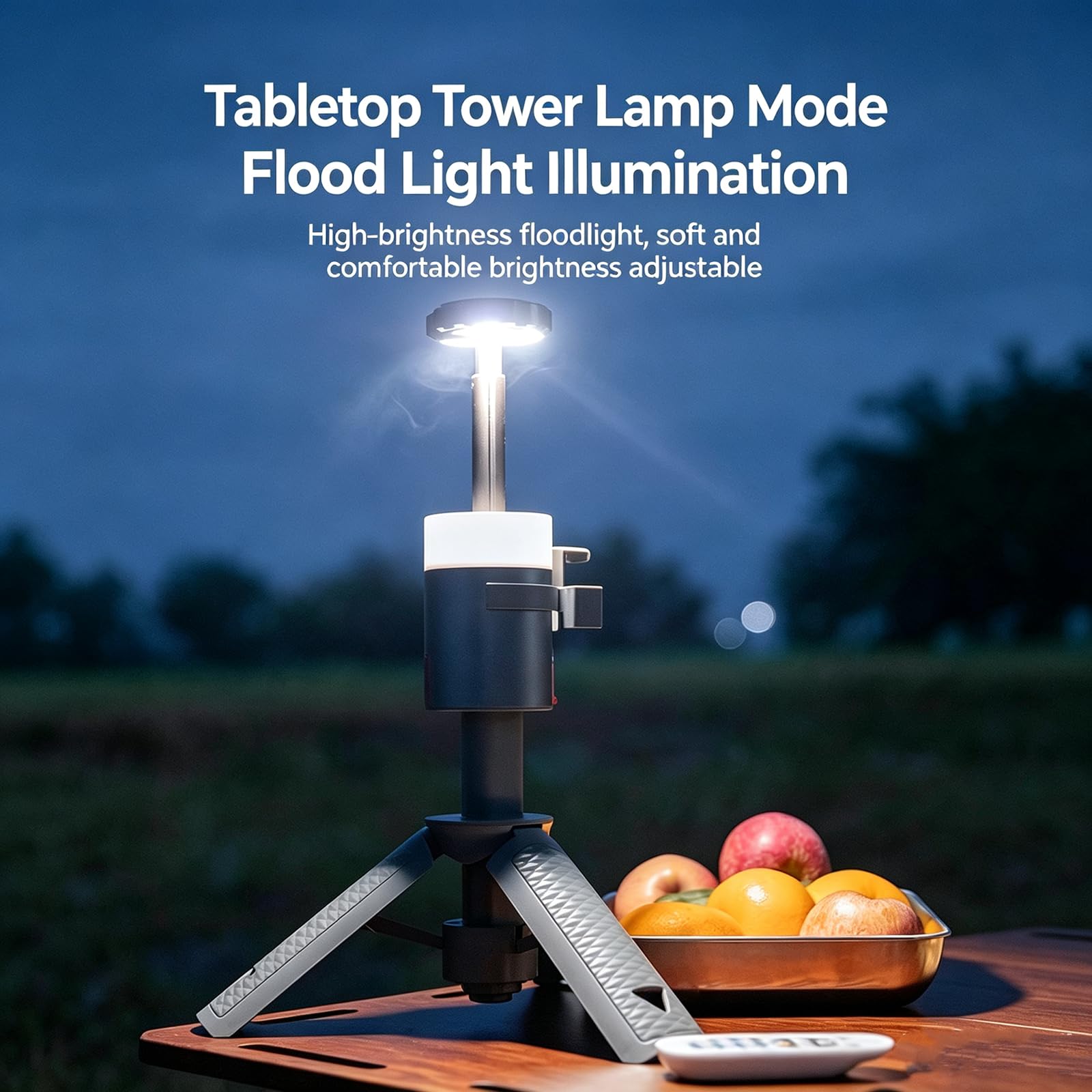 Lampe de camping à trépied télescopique avec télécommande, 5 luminosités
