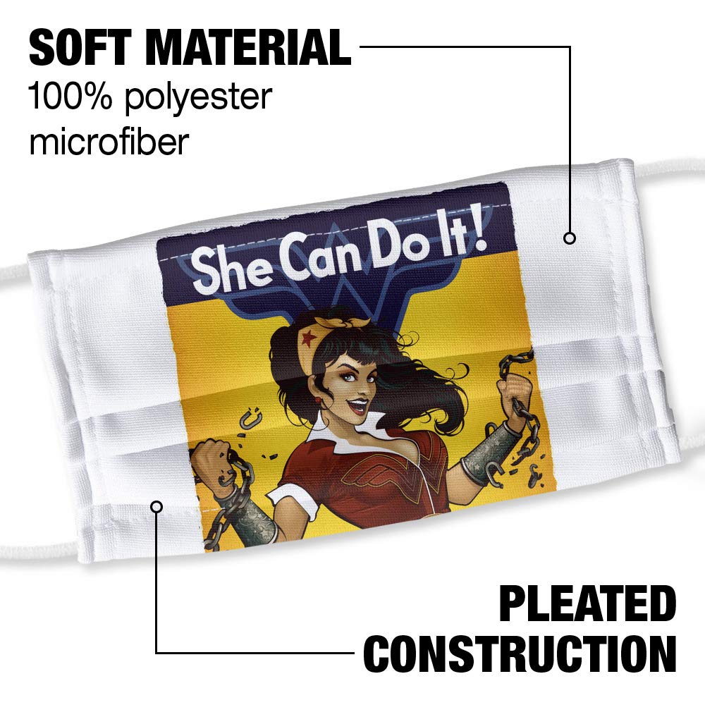 Popfunk Wonder Woman Bombshell 1-Ply Reusable Face Mask Covering with Adjustable Nose Wire, Unisex