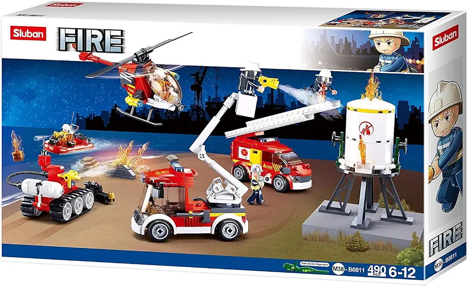 Sluban Fire Series - Fire Set Building Blocks 490 PCS with 5 Mini Figures - For Children 6+ Years Old
