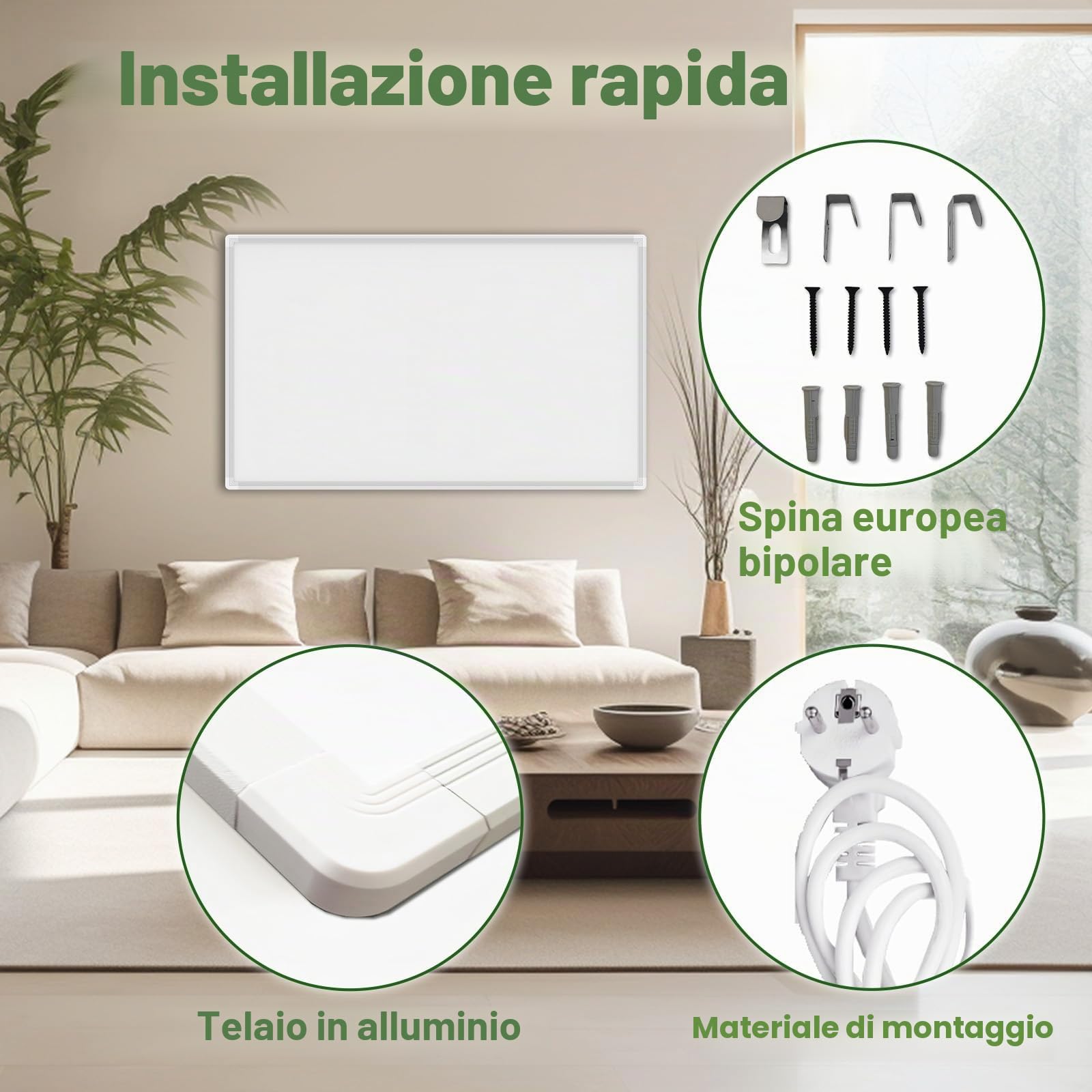 Pannello Radiante Infrarossi 600W con Termostato Touch - Riscaldatore a Infrarossi per Montaggio a Parete Fino a 120 Gradi Celsius per 8-15㎡ - Certificazione TÜV e Garanzia 10 Anni