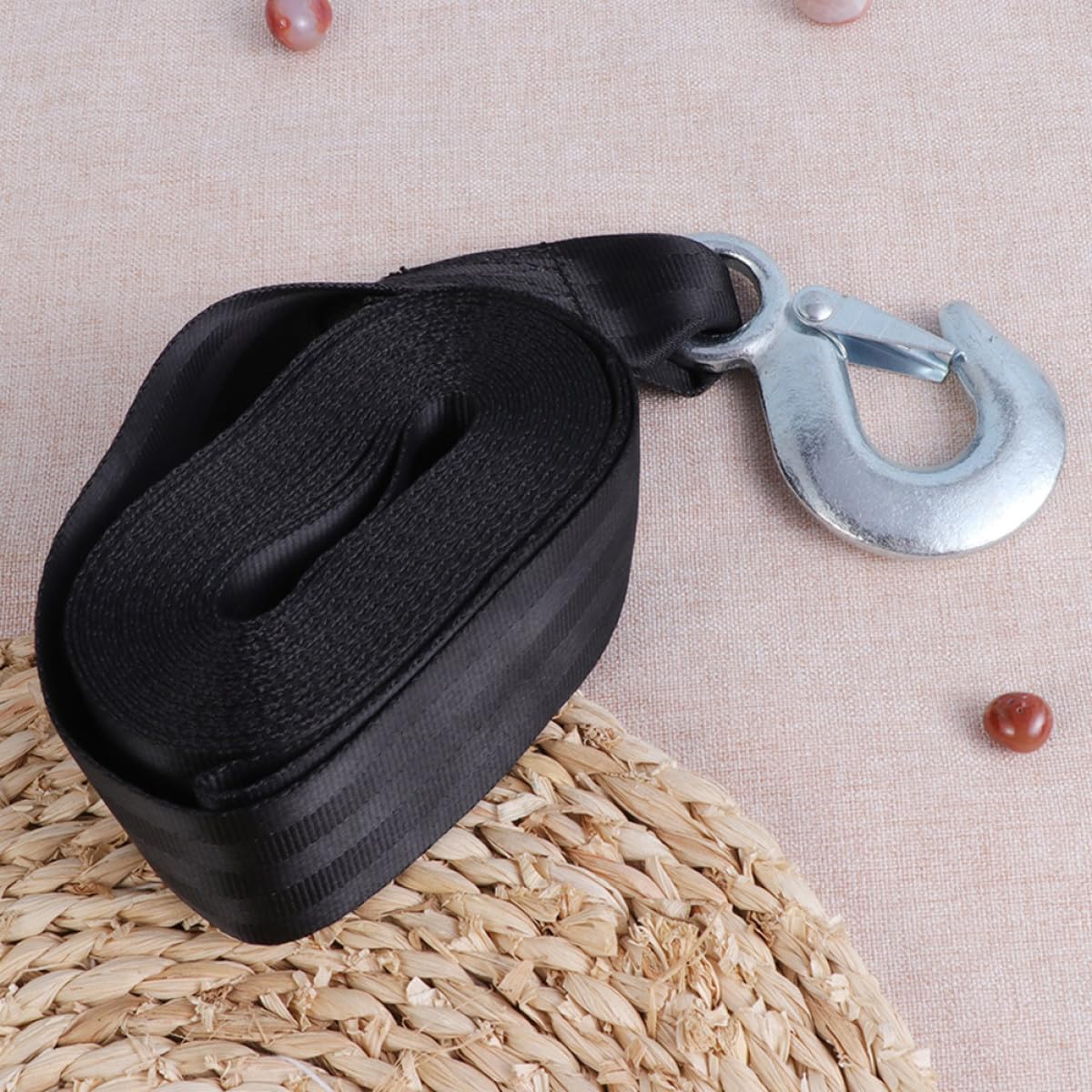 Ipetboom Cinghia per Verricello Rimorchio 1,5 Tonnellate in Poliestere Nero 4,7 Cm di Larghezza con Gancio in Acciaio Struttura Semplice Portatile per Uso Marino