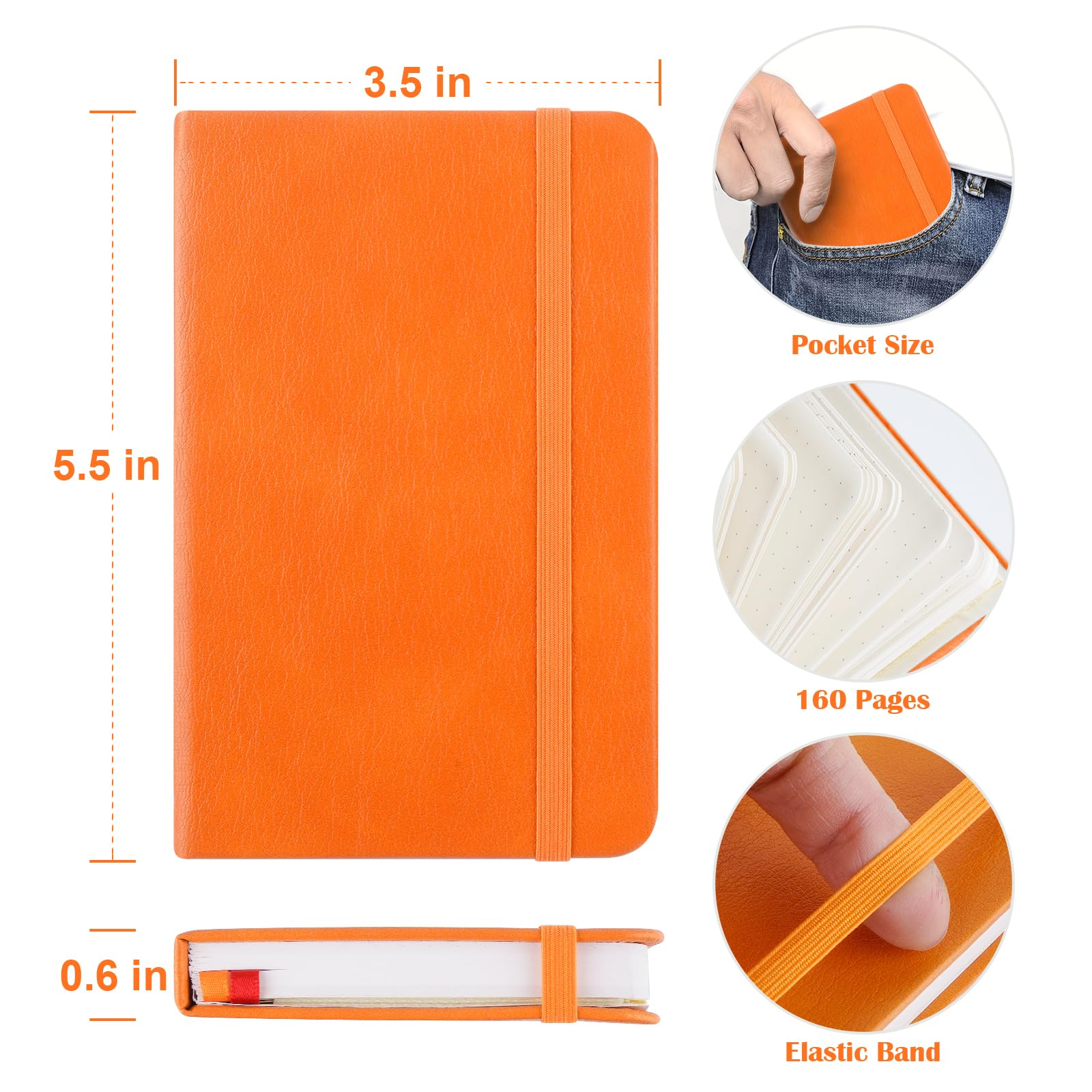 Notatnik kieszonkowy w kropki, 2-pak, notatnik w kropki, notatnik w kropki z naklejkami, 8,9 cm x 14 cm twarda okładka, mały rozmiar mini A6, 160 stron, gruby papier 100 g/m²