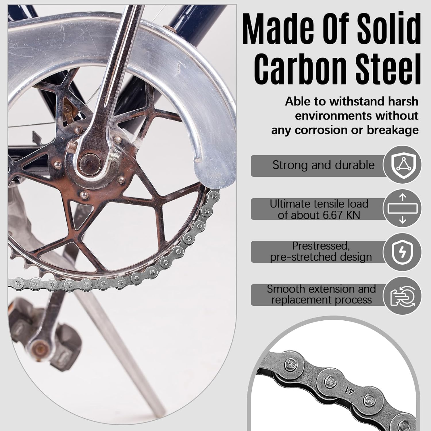 Tandefio #41 20 ft Roller Chain for Gate Openers Carbon Steel Operator Chain with 2 Connecting Links for Extension Replacement Electric Automatic Sliding Gate Opener Garage Hanger Door Karts Bike - Image 3