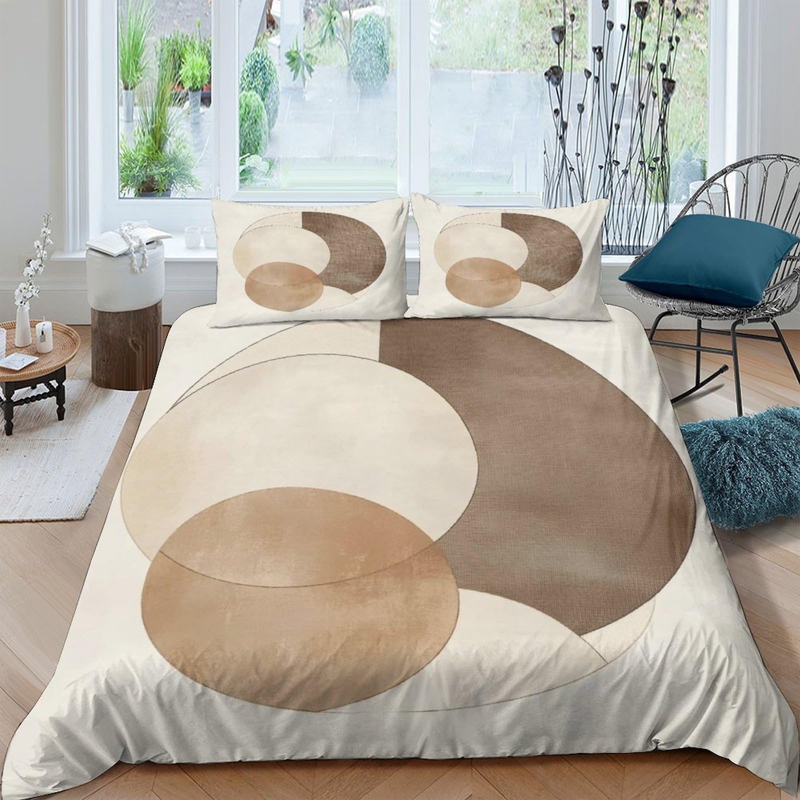 Ctjqhvkz Style-4 3D Printed Geometric Circle Fitted Sheet Microfiber Soft Beige Brown Abstract Mattress Cover For Bedroom Guest Room Single（135X200cm）