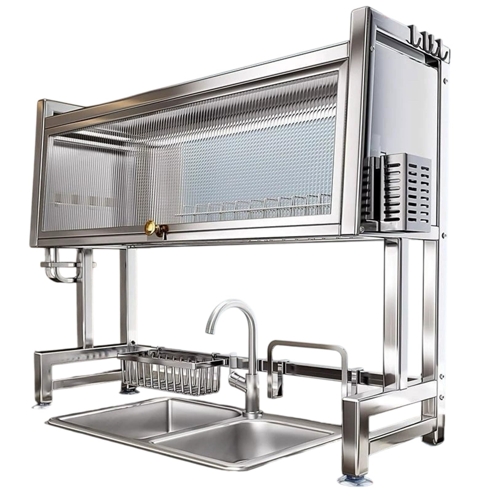 CAFIEDR Over Sink Dish Drying Rack, 2 Tier Stainless Steel Large Drainer Rack, Kitchen Organization Storage Shelf With Utensils Holder For Sink Organisation.