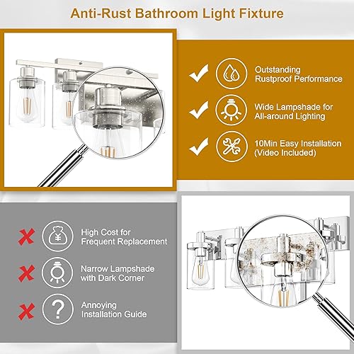Miniatura 6 de Accesorios de iluminación de baño sobre espejo de níquel cepillado, luces de tocador de 24 pulgadas para baño, modernos apliques de pared de 4