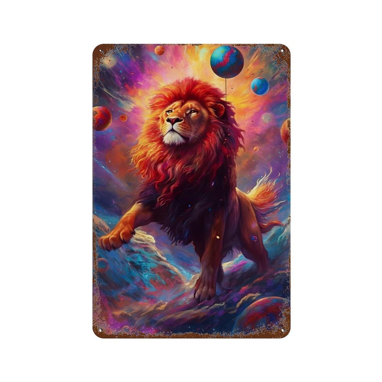Funny Lion Rust Effect Tin Sign 11.8"x7.9", Vintage Wall Decor for Pub, Kitchen And Man Cave Decor