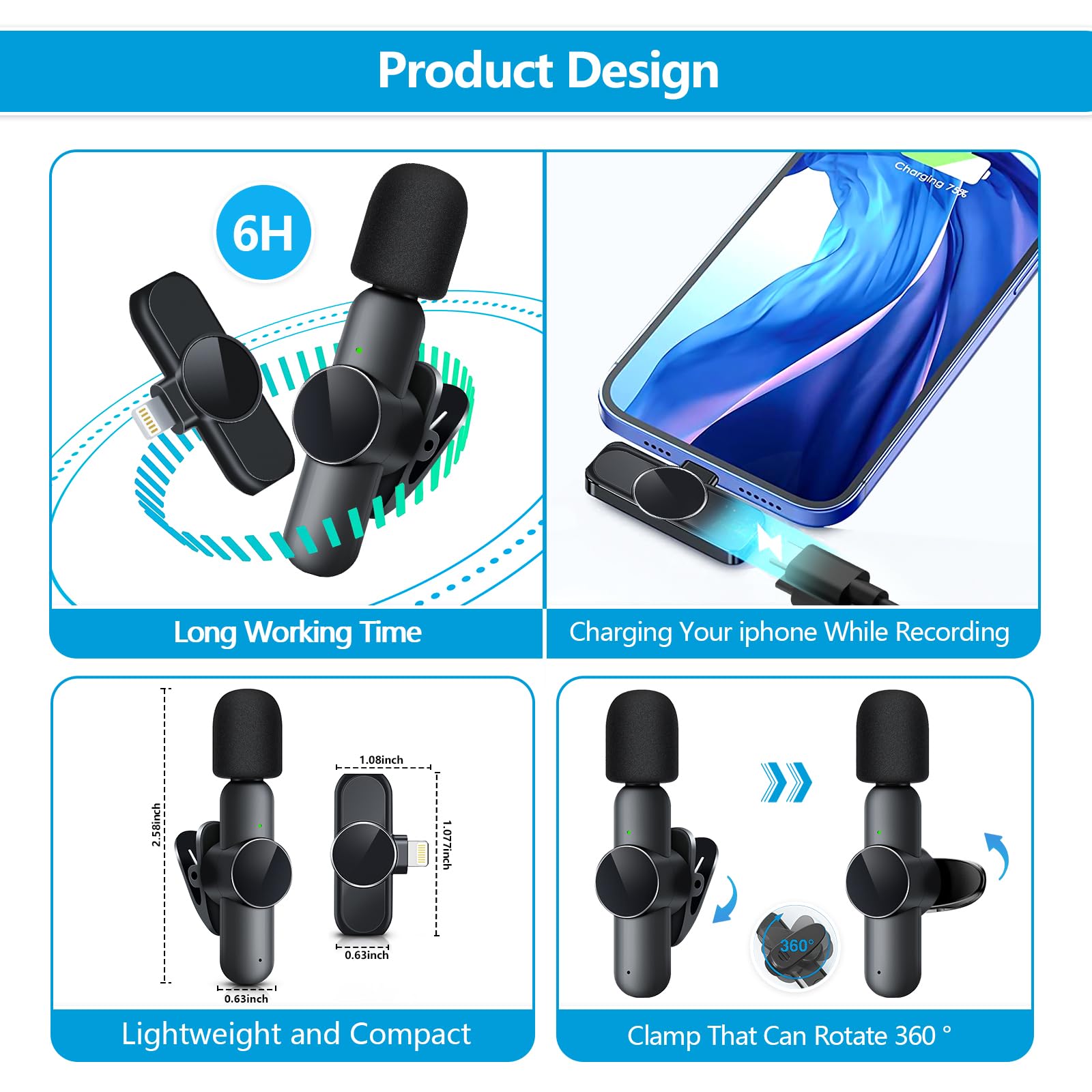 Microfono Lavalier Wireless Per IPhone - Mini, Riduzione Rumore, Batteria 6 Ore - Foto 10