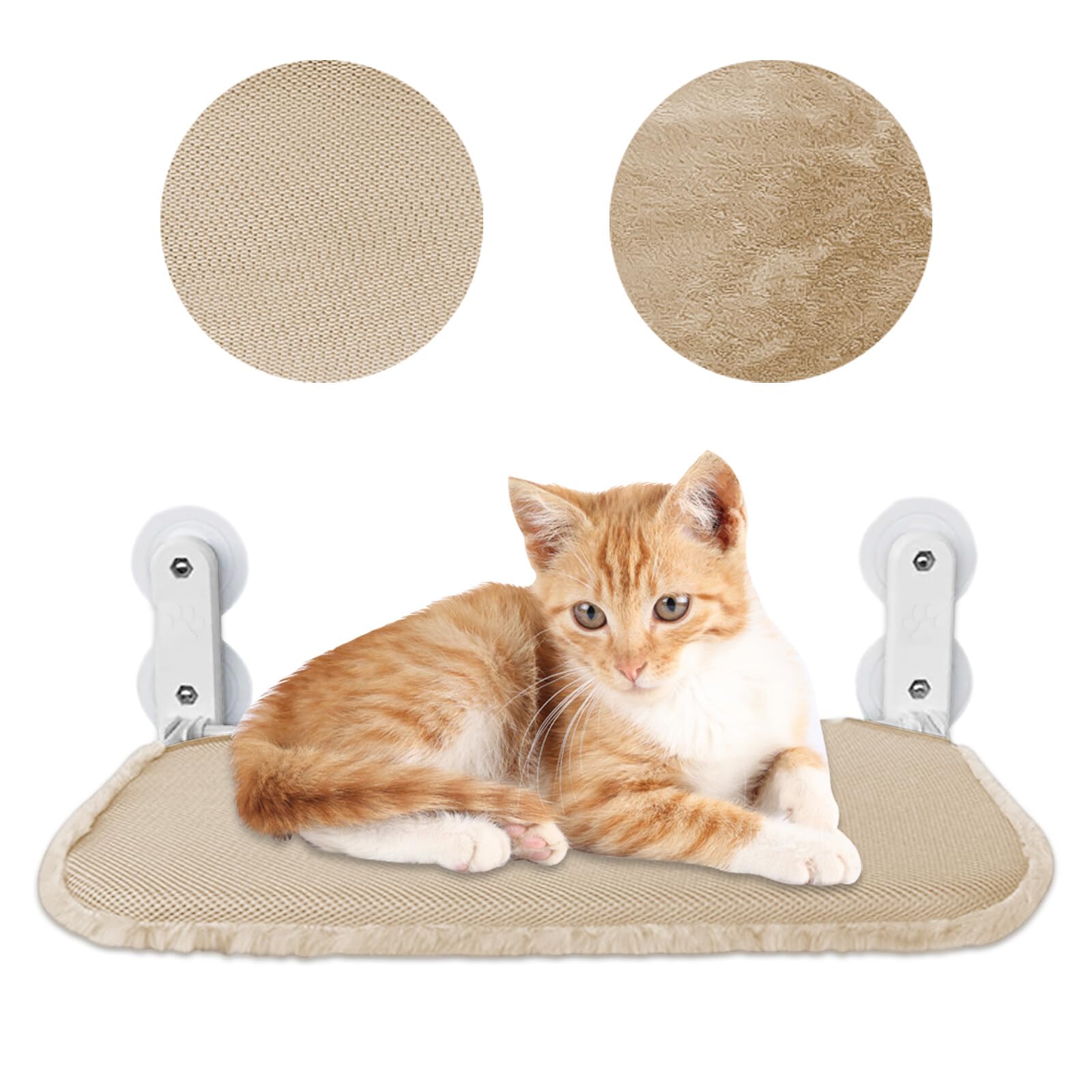 Lvjkes Hamaca Gato Ventana, Hamaca Plegable de 52 x 30 cm para Gatos de Interior, Cama con Ventana para Gatos con Estructura metálica Resistente y 4 ventosas Fuertes mejoradas, Beige