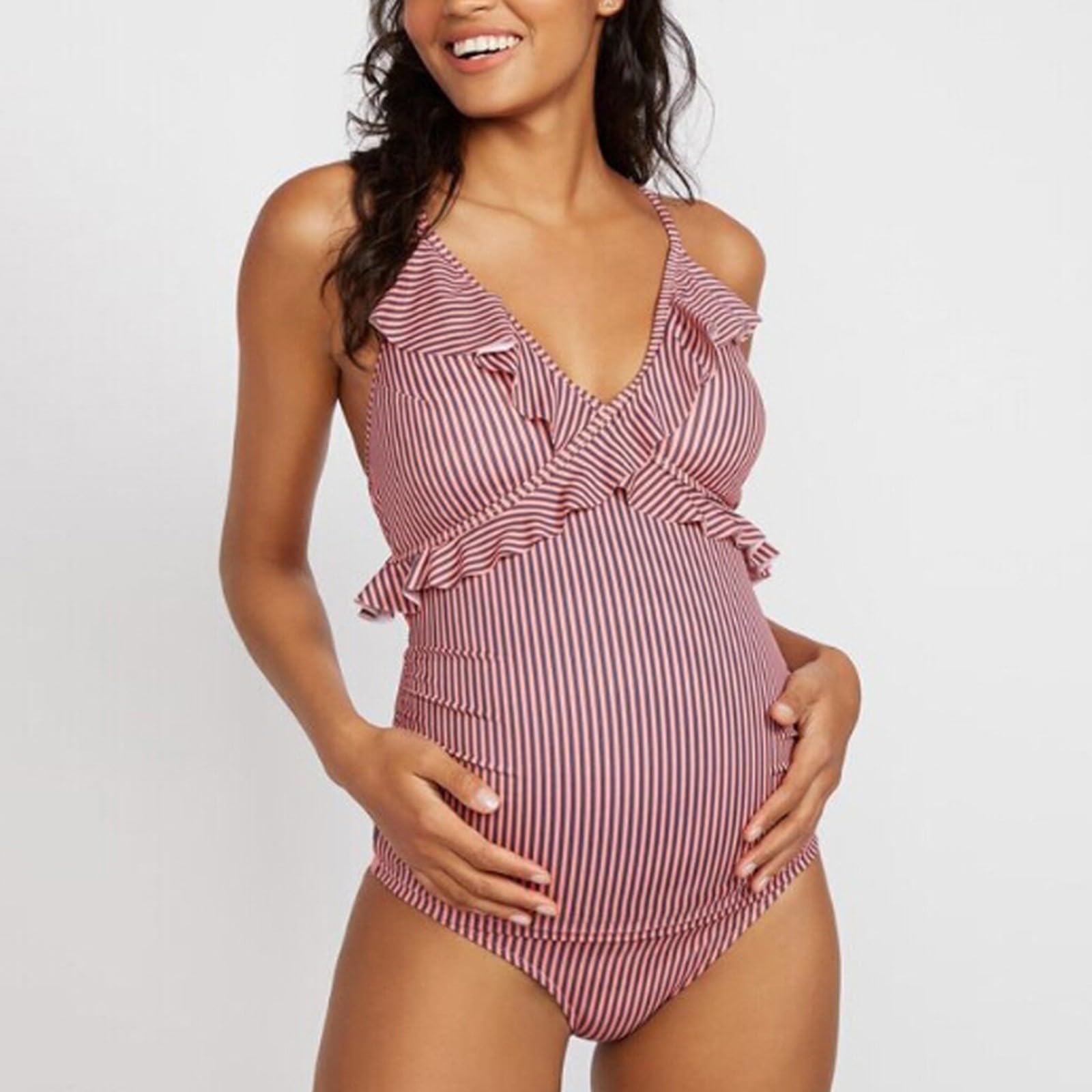 Generisch Traje de baño retro para mujer y mujer, traje de baño maternidad, bikini de verano o playa, estampado a rayas, ropa de natación para embarazo
