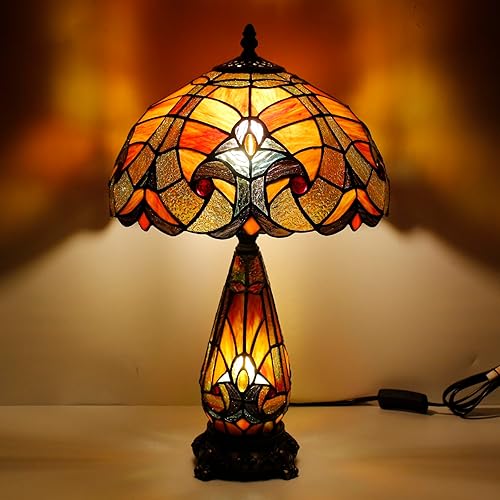 Miniatura 8 de Tiffany - Lámpara de mesa de vitrales de 12 x 19 pulgadas, jarrón para madre e hija, luz nocturna para dormitorio, mesita de noche, lectura, hogar,