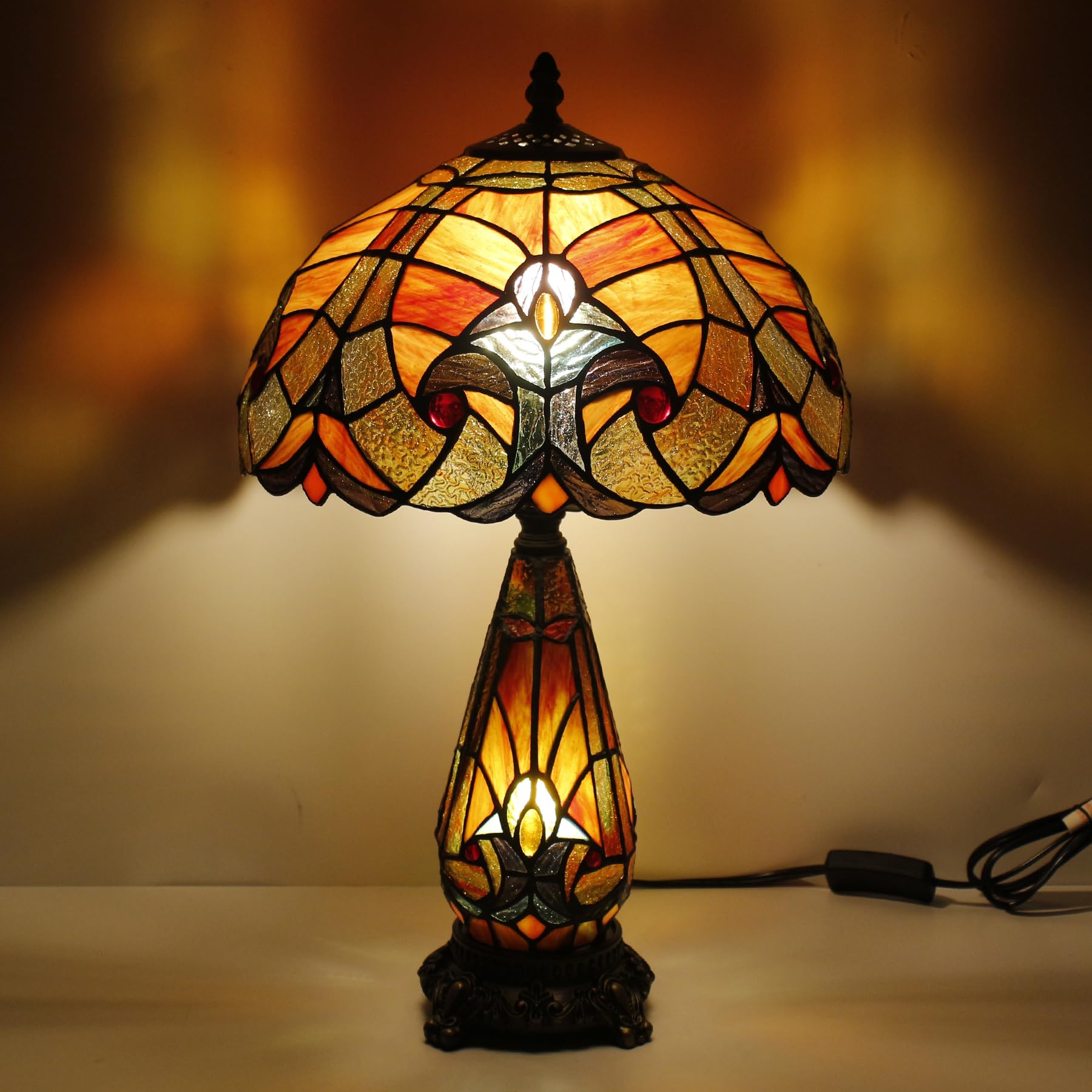 TCODTPOL Tiffany Stained Glass Table Lamp 12X19 Inches,Red Stained