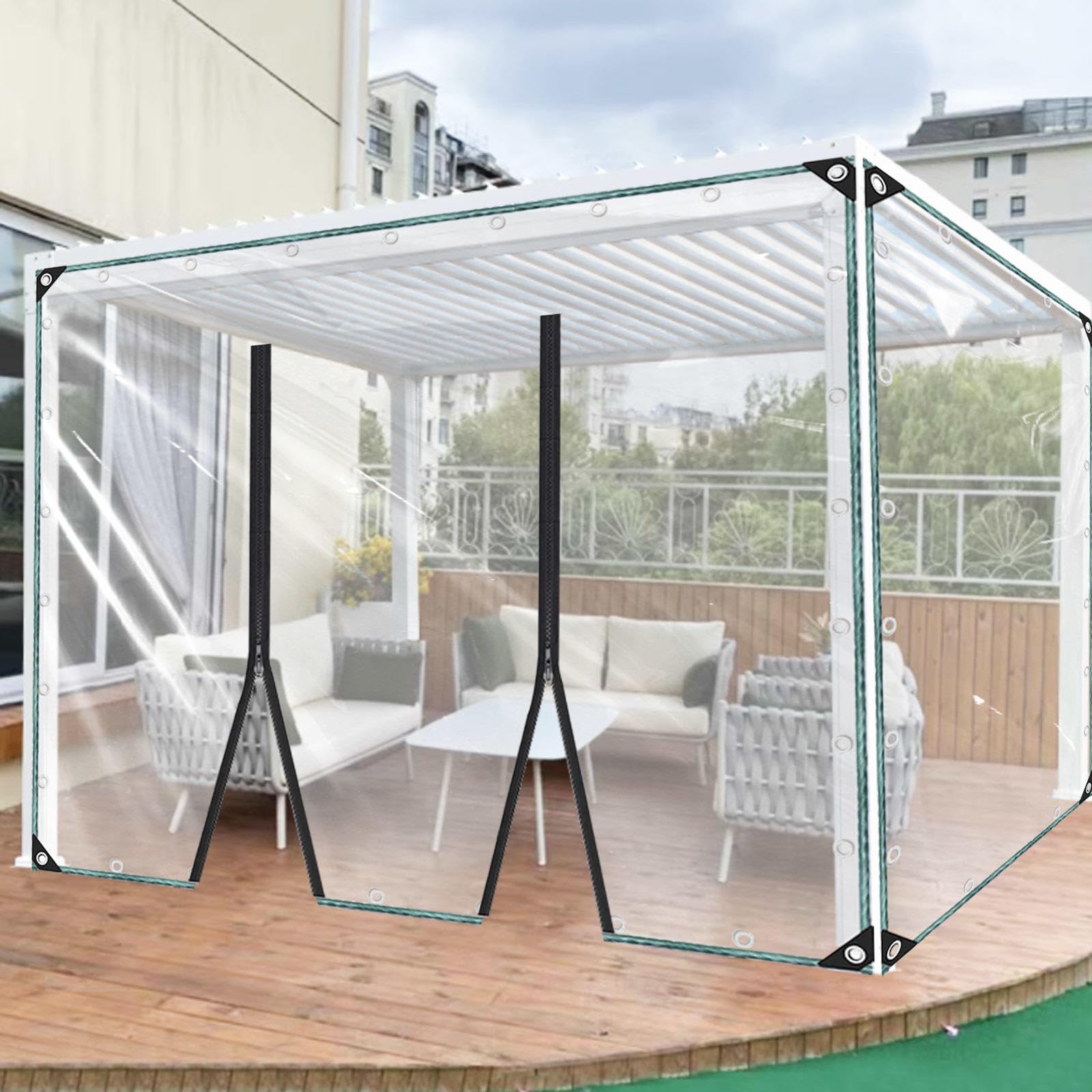 Kgudys Wxh Clear Tarpaulin With Zip Door,1M,1.8M,2M,2.2M,2.8M,3M Heavy Duty Waterproof Pvc Transparent Tarpaulin,0.3Mm Poly Clear Vinyl Tarp Cover,Clear Tarp Awning Patio Side Panels,-2X3m/6.6X9.8ft