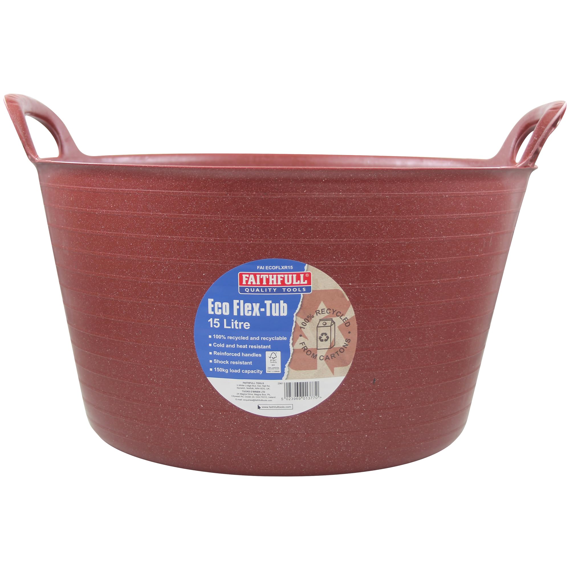Faithfull Eco Flex Tub, Multi-Purpose, Durable & Sustainable Flexible Bucket with Reinforced Handles – 15 Litre (3gl), Red