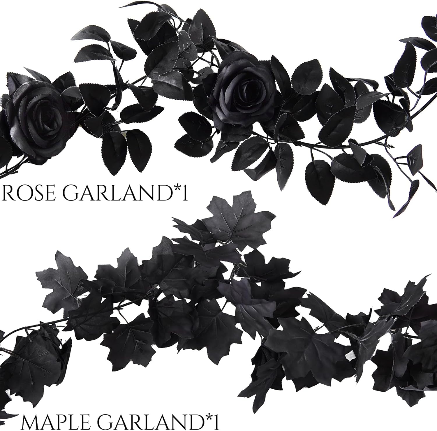 2Pcs Rose Garland 5.74 ft Rose Vines Flower Garland with Eucalyptus Leaf Vines for Table Room Party Office Indoor Outdoor Decor (Black)