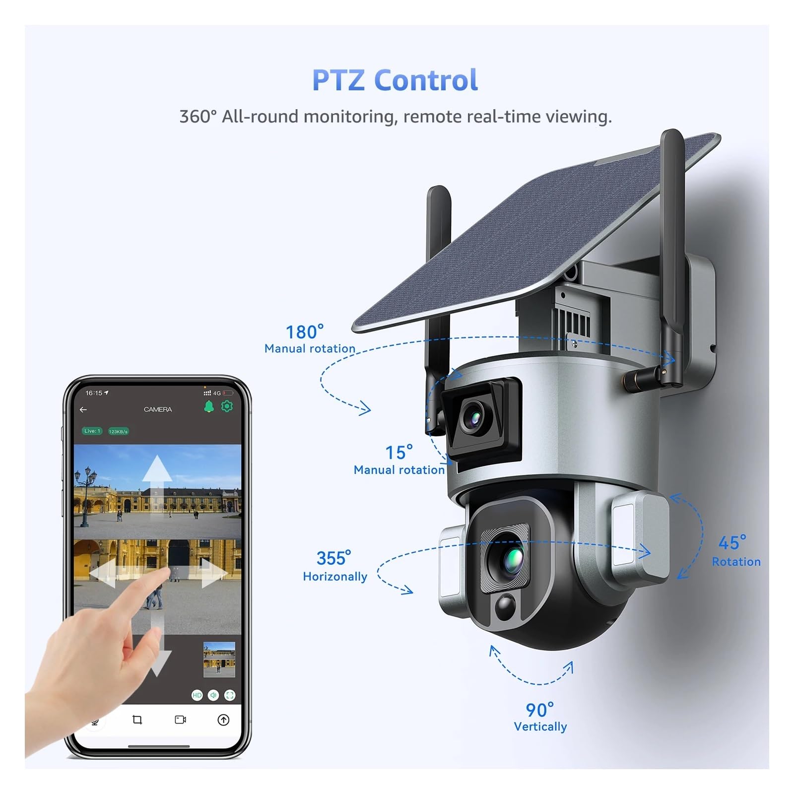 Telecamera di Sorveglianza, Telecamera solare 4K 8MP esterna 4G/Wifi impermeabile IP66 di localizzazione automatica sicurezza sorveglianza PTZ Camma CCTV