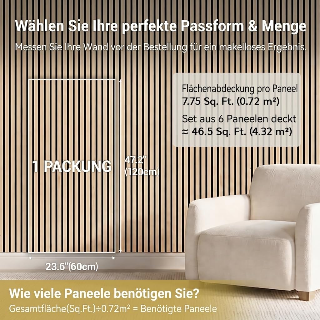 TONOR 6-Pack Akustikpaneele holz, 120 cm x 60 cm – 4,32 m², Wandpaneele holz Holzpaneele für Wände, Holzpaneele zur Schalldämmung und Dekoration für Studios, Wohnungen, Schlafzimmer und Büros, Eiche