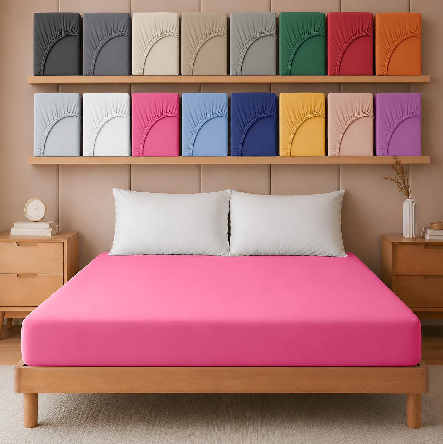 Hafaa Single Fitted Sheet – Easy Care 25 cm Deep Brushed Microfibre Elastic Pink Fitted Bed Sheets- Shrinkage and Fade Resistant (91 x 191 cm)